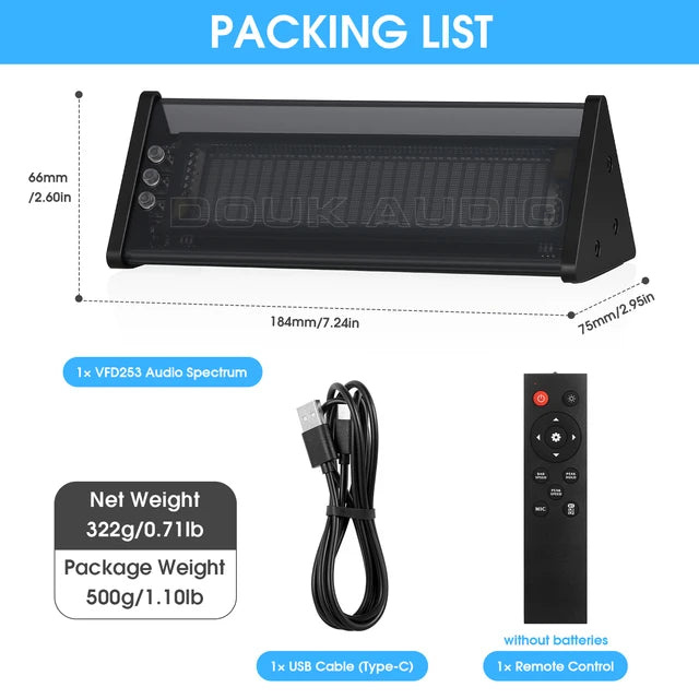 Nobsound Bluetooth 5.0 VFD Clock Music Spectrum Display Screen Sound Level Meter 3.5mm AUX Audio Switcher Box Spectrum