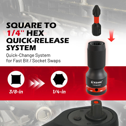EZARC 21 Piece Impact Socket Adapter Set - CR-MO Universal Swivel Socket Set & Impact Couplers, CR-V Reducers & Hex Extension Bits