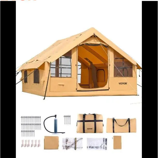 VEVOR Inflatable Tents for Camping Easy Setup Blow up Tent with Hand Pump Glamping Tent with Skylight Stove Jack & Mesh Windows
