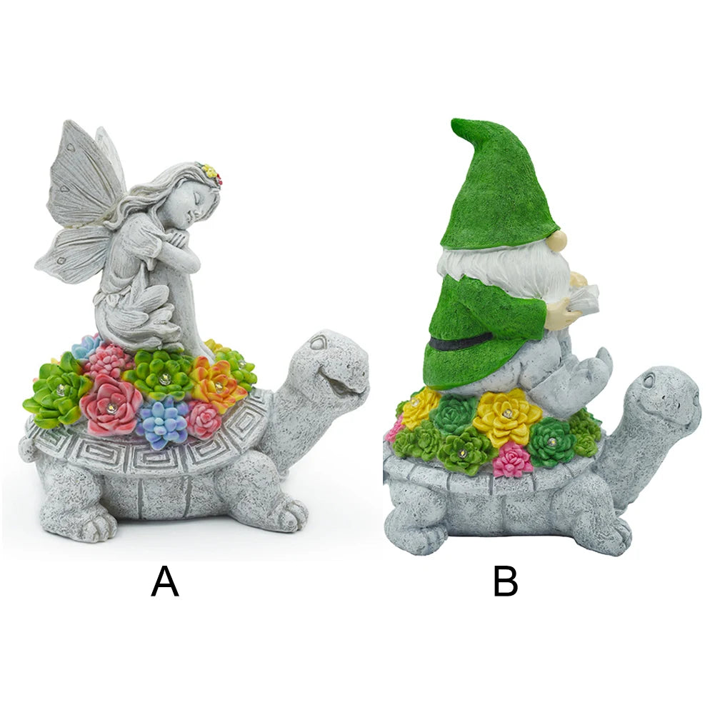 Solar Turtle Statue With Solar Light Angel Garden Lamp Decor Figurine Lawn Resin Lawn Ornament Outdoor For Patio