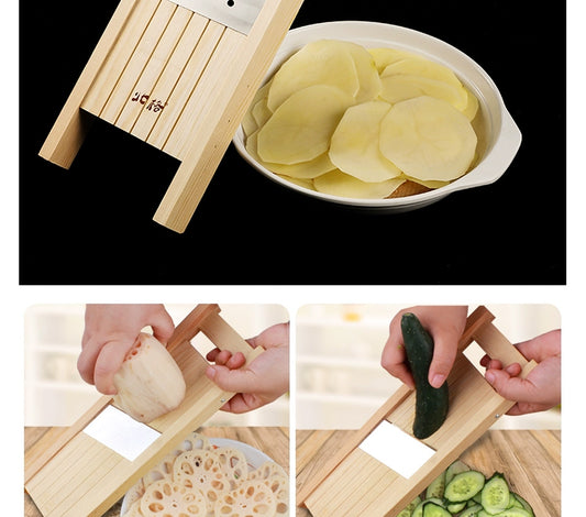 Wooden Vegetables Fruit Salad Cutter Adjustable 0.5-7mm Slicer Chopper Tomato Onion Cabbage Shredder Chip