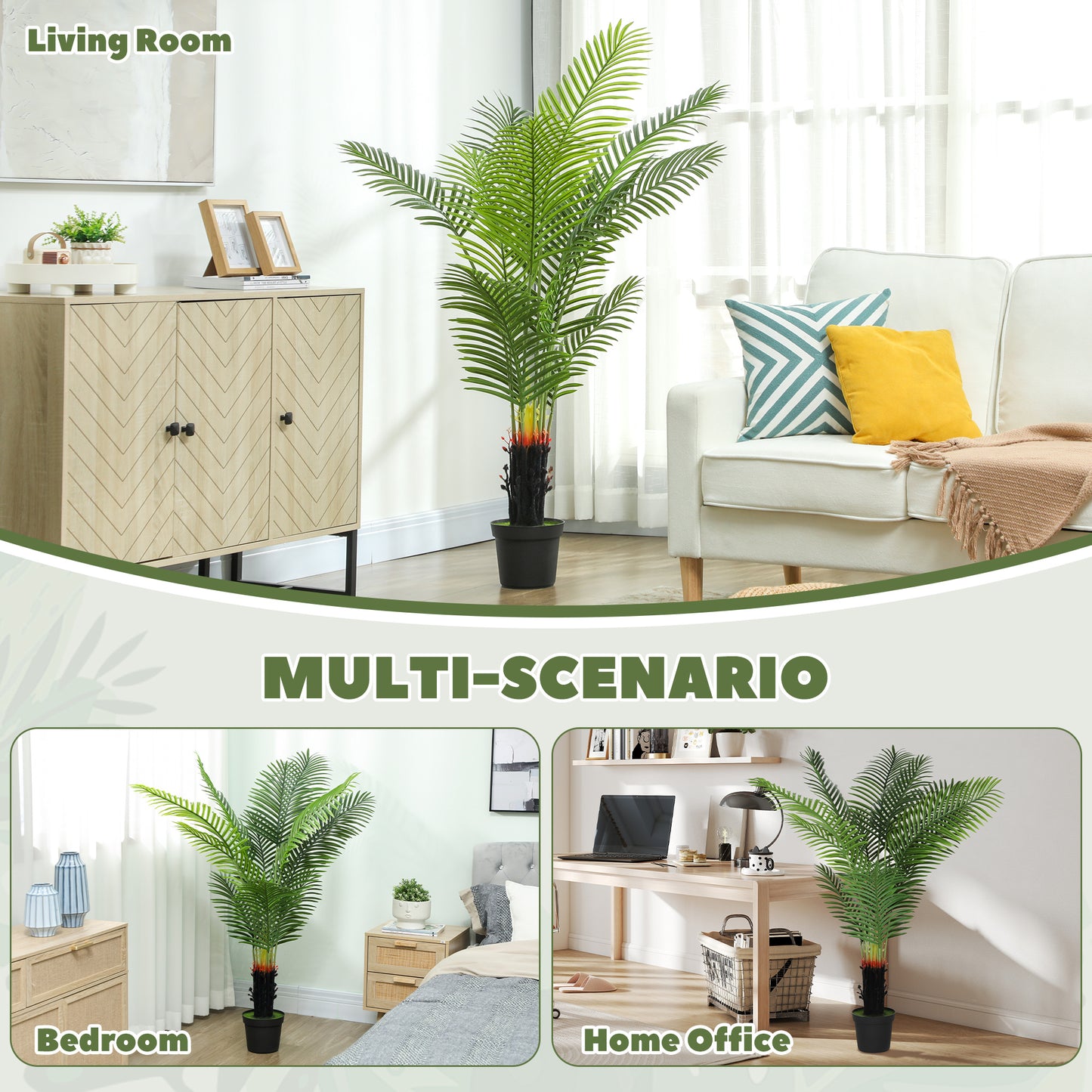 150cm Artificial Areca Palm Tree with 12 PE Leaves, Decorative Artificial Plant with Plastic Pot and Flocked Soil, Fake Plant