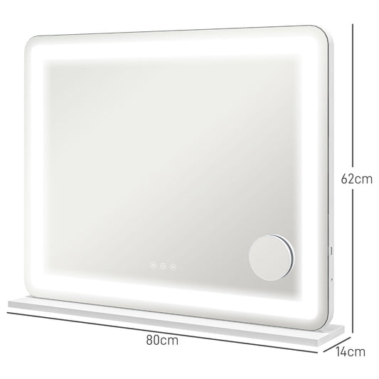 Vanity Mirror with Lights, Large Lighted Makeup Mirror with 3 Colour Lighting Modes, USB Charging Port, Touch Screen, Tabletop or Wall Mounted Design