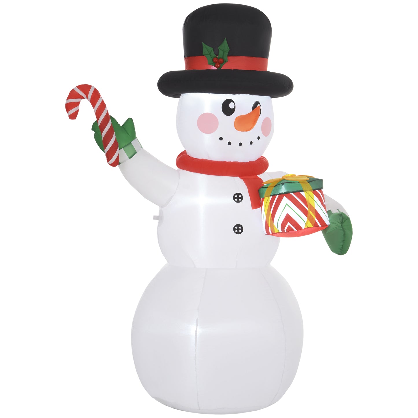 6FT Christmas Inflatable Snowman with Candy Cane and Gift Box with Built-in LED Light for Indoor, Outdoor