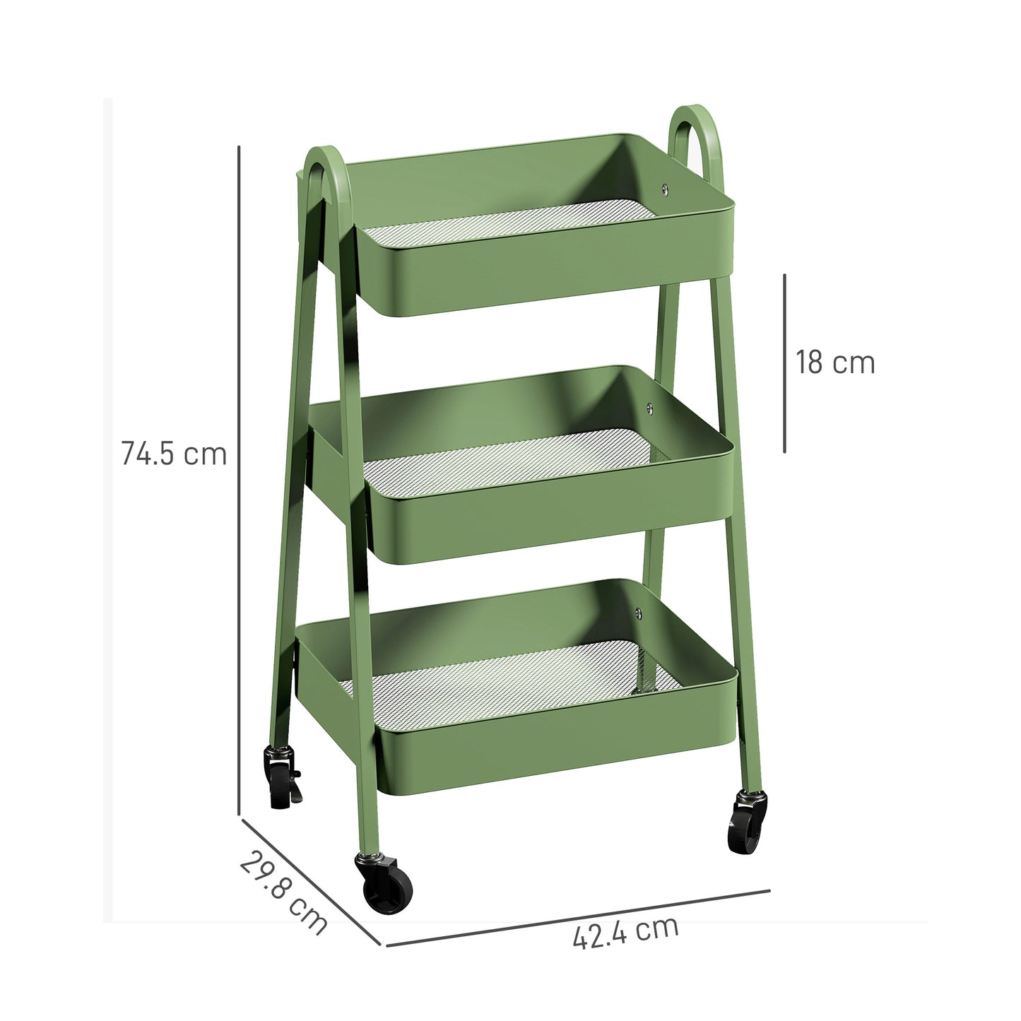 Three-Tier Storage Cart Trolley - Green / Pink