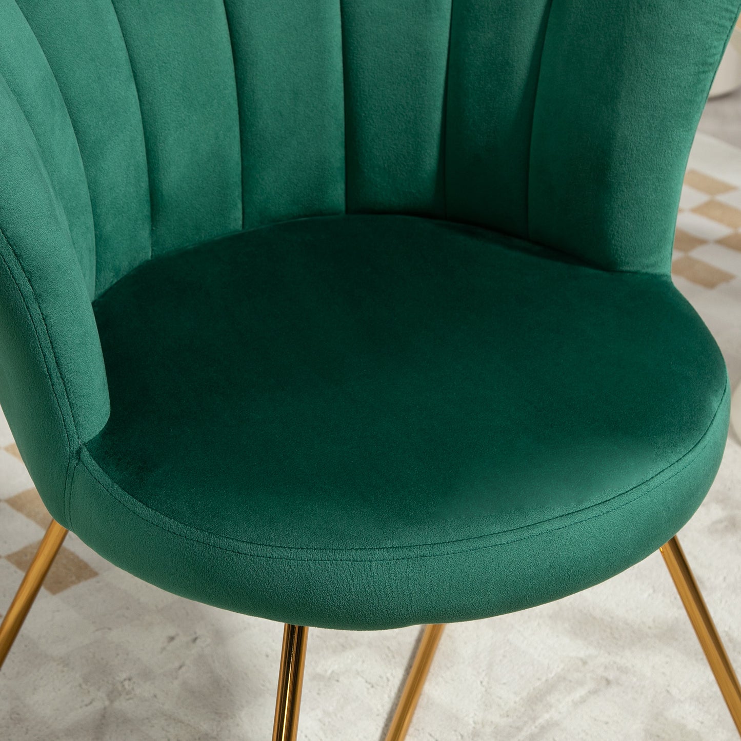 Vintage Retro Style Velvet-Feel Lotus Petal Accent Chair - Green