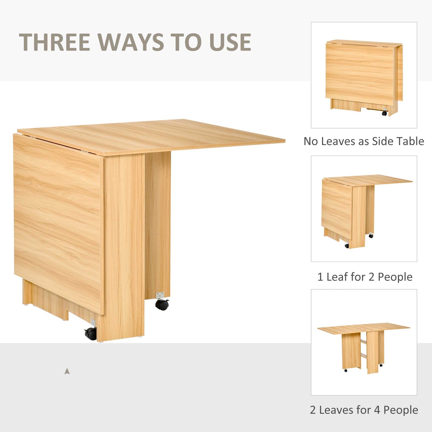 Retro Style Folding Dining Table, Drop Leaf Table for Small Spaces, Foldable Rectangular Tabletop with Storage Shelves for Kitchen, Dining Room, Teak