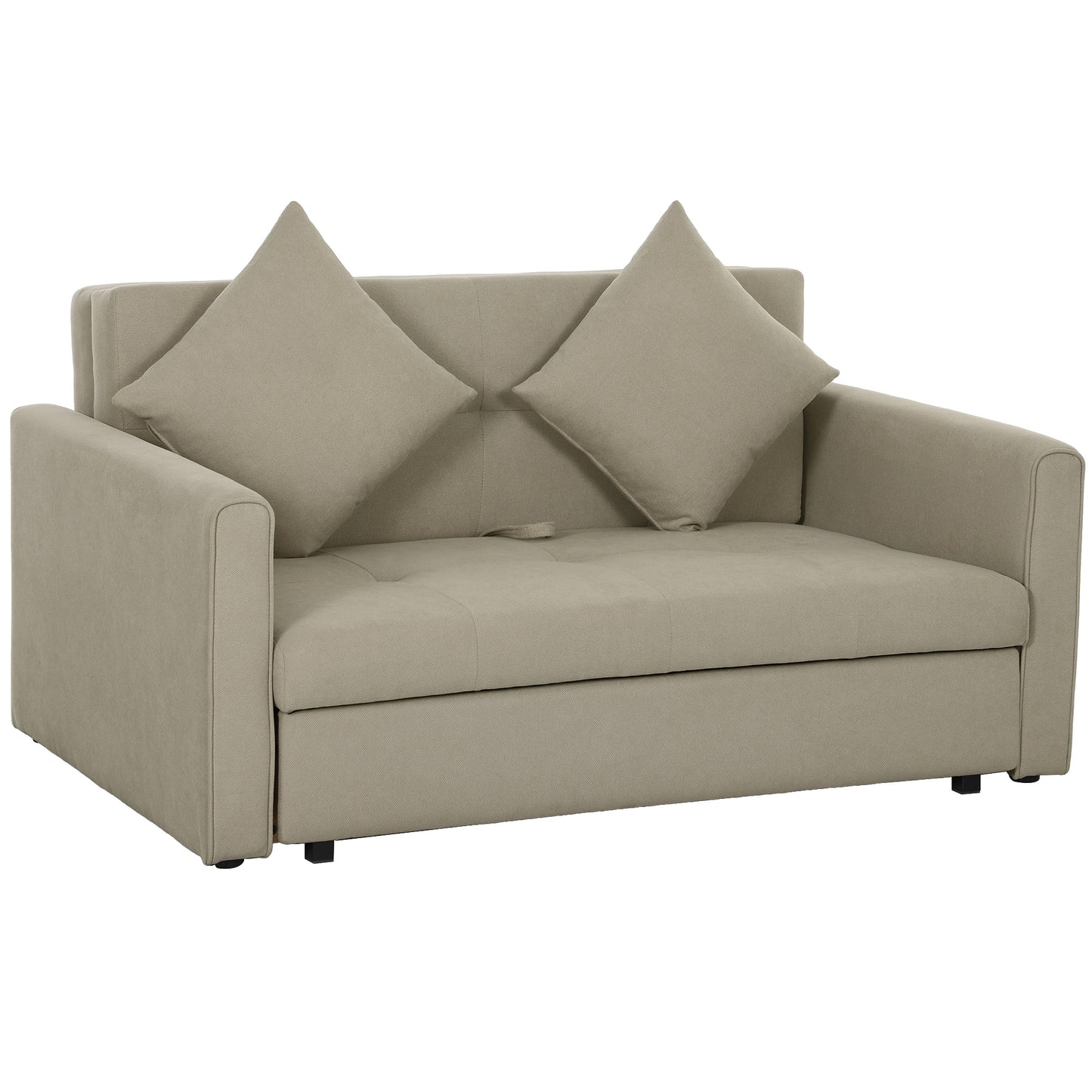 2 Seater Sofa Bed, Convertible Bed Settee, Modern Fabric Loveseat Sofa Couch with 2 Cushions, Hidden Storage for Living Room, Light Brown