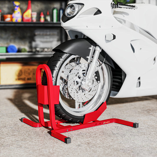 Metal Motorcycle Motorbike Wheel Chock Locking Stand System 17", 19", 21"/43, 48, 51 cm Front Wheels Steel Adjustable Fixing Tyre Holder Support