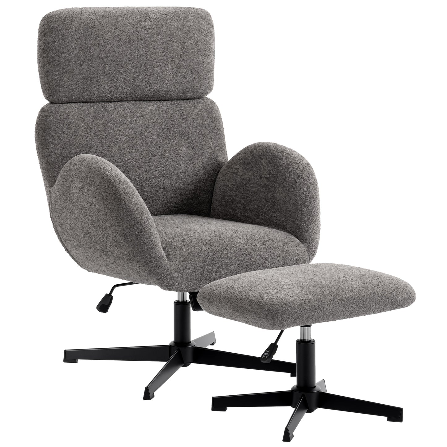 Swivel Armchair and Footstool Set, Height Adjustable Accent Chair with Adjustable Headrest, Rocking Function