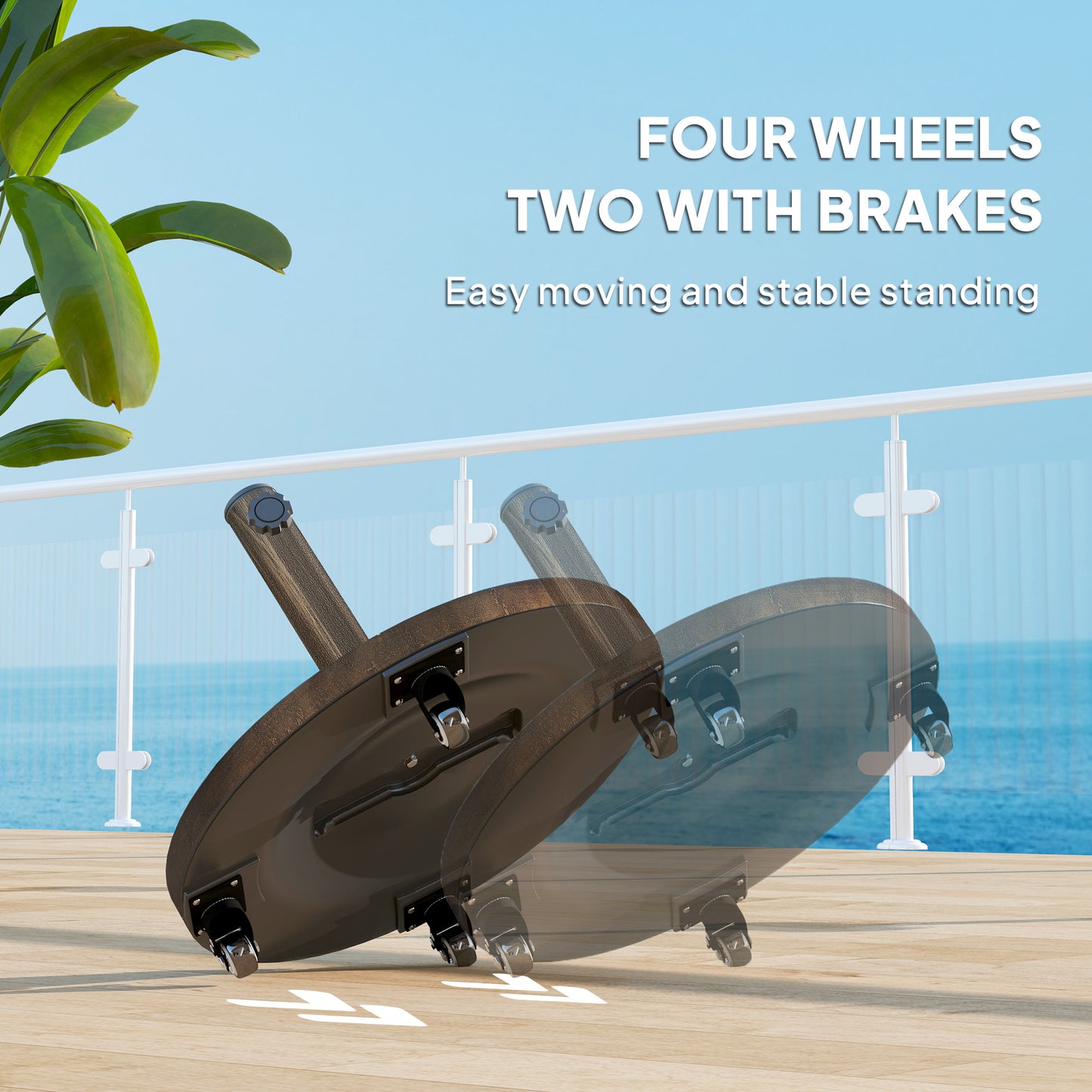 21kg Resin Garden Parasol Base with Wheels, Round Umbrella Stand, Heavy Duty Sun Umbrella Base for 34, 38, 48 mm Umbrella Poles for Deck Poolside, Bronze Tone
