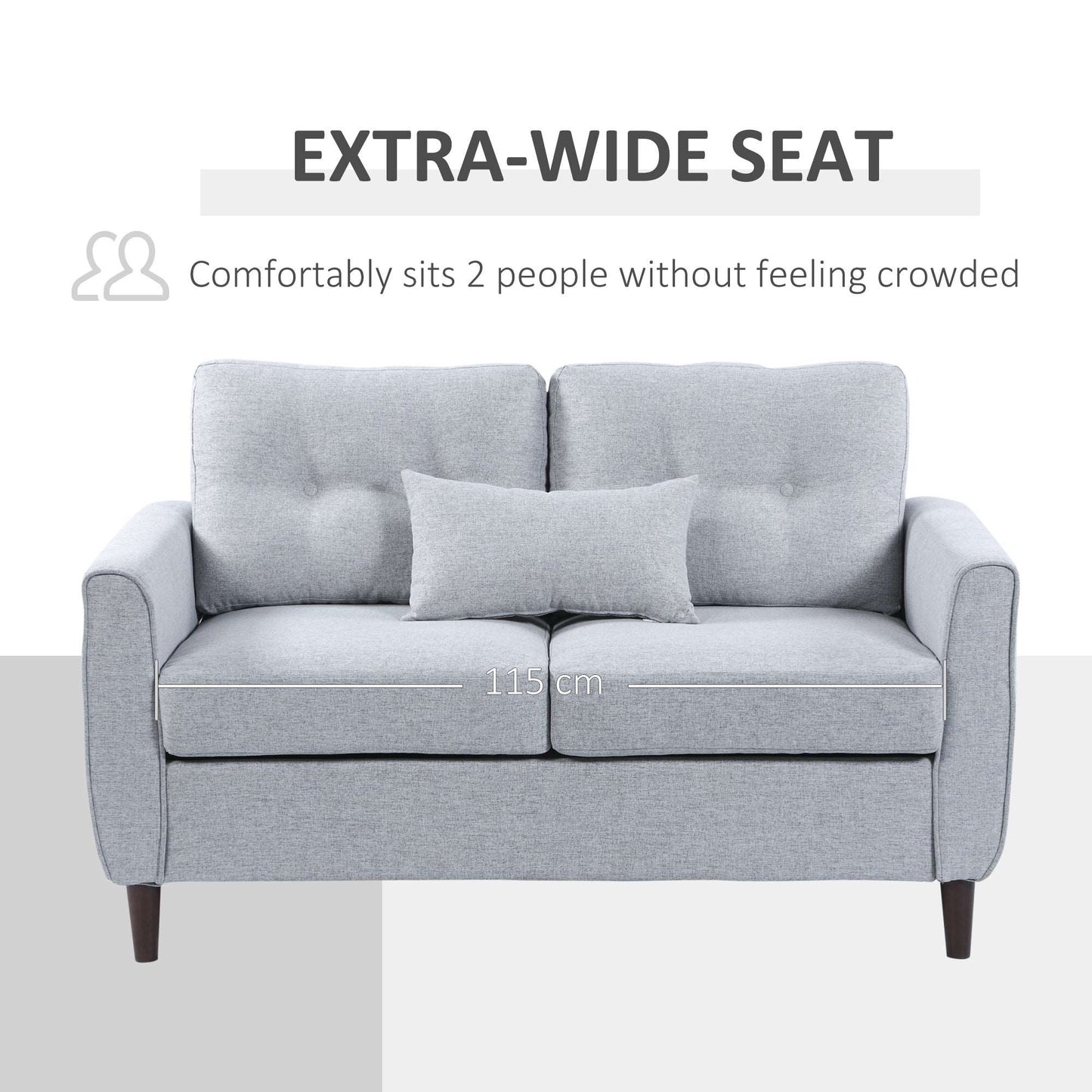 2 Seat Sofa Double Sofa Loveseat Fabric Wooden Legs Tufted Design for Living Room, Dining Room, Office, Light Grey