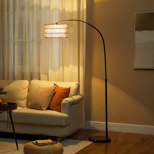 Floor Lamp for Living Room, Modern Standing Lamp with Dual-Layer Shade & Foot Switch, Height Adjustable Minimalist Tall Pole Lampshade