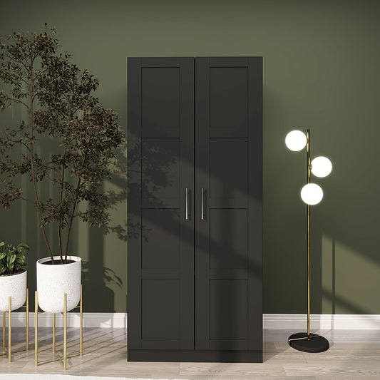 Double Paneled Door Wardrobe, with Shelves - Black