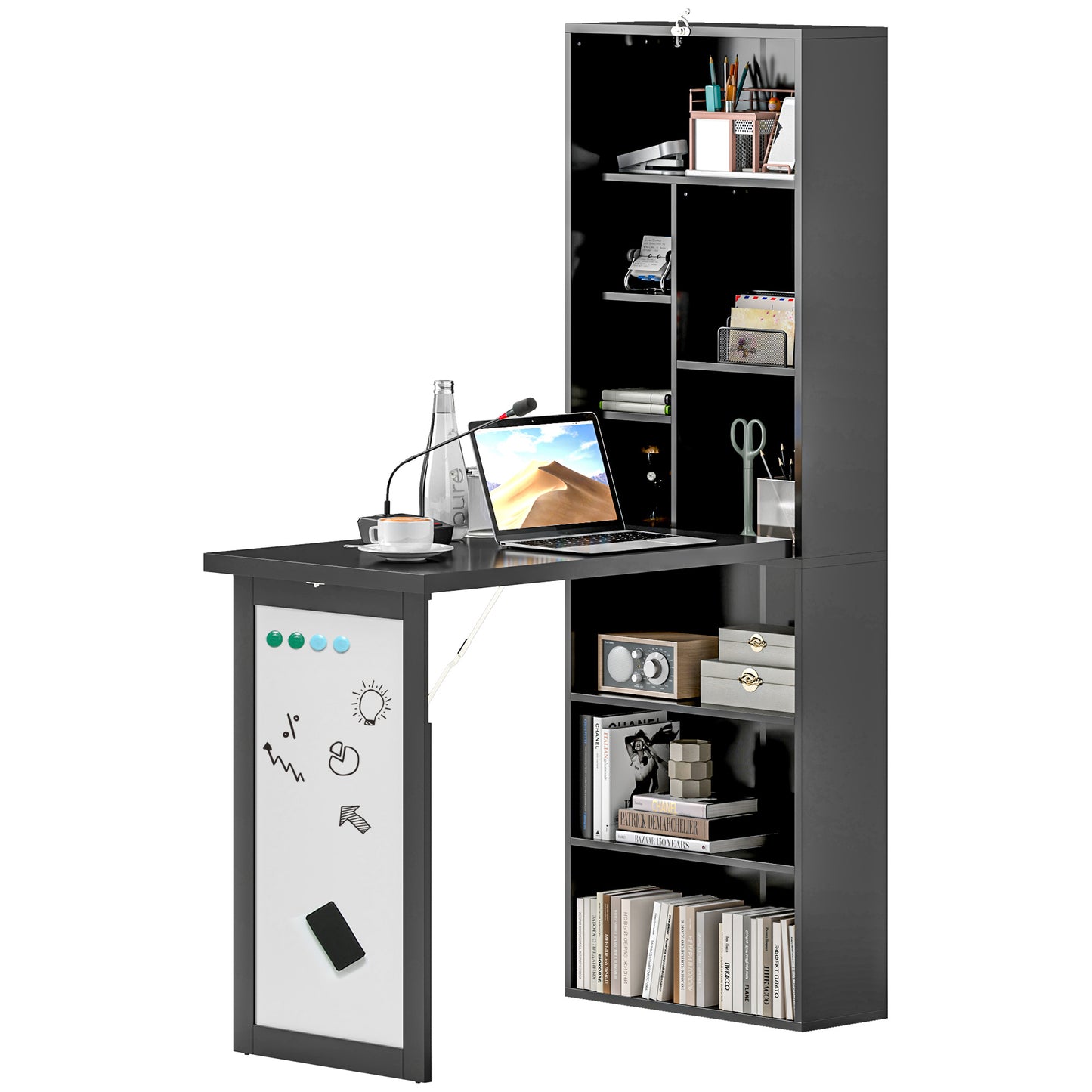 Three-Part Work Desk, with Storage and Chalkboard - Black