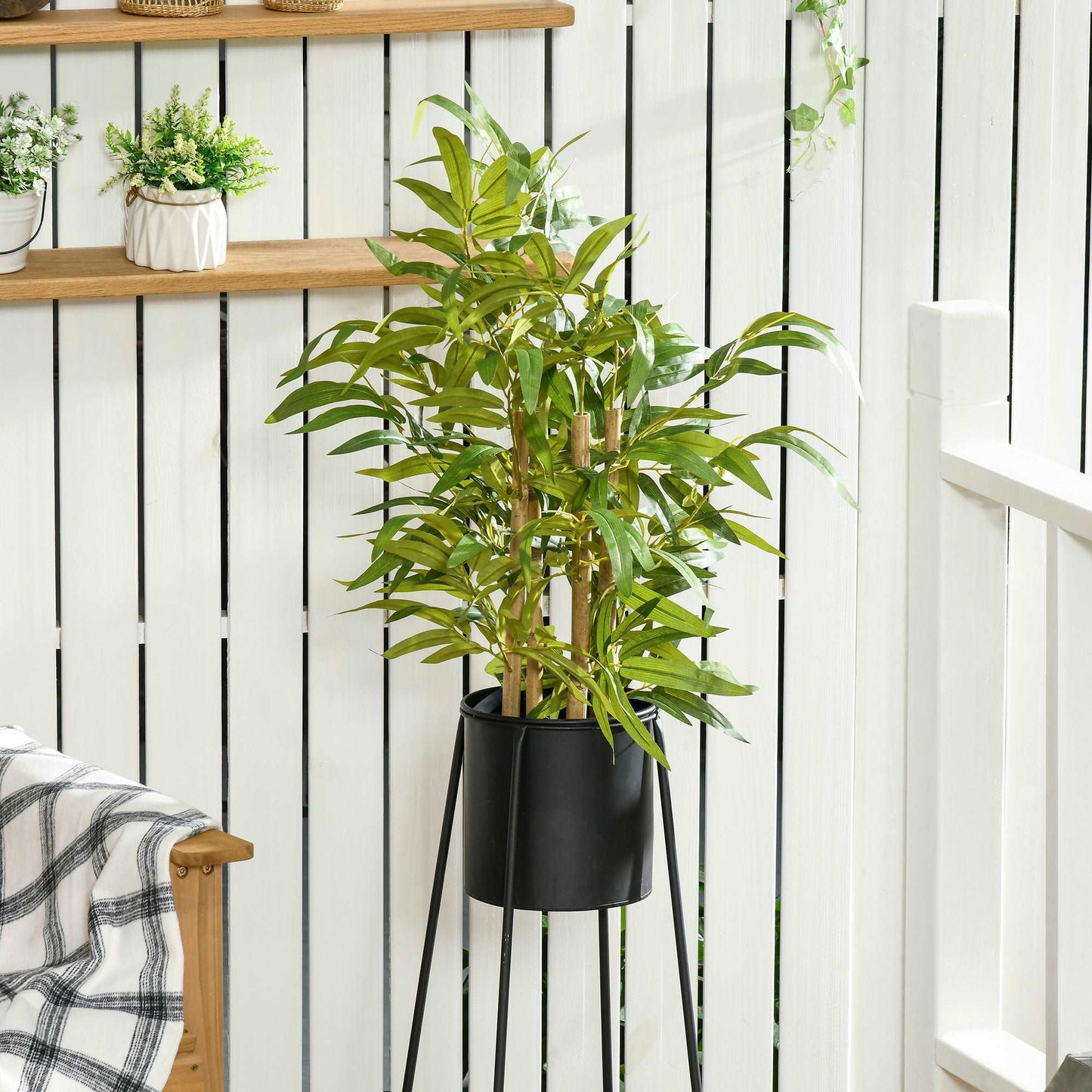 2 Piece Artificial Plants Bamboo Tree in Pot Desk Fake Plants for Home Indoor Outdoor Decor, 15x15x60cm, Green