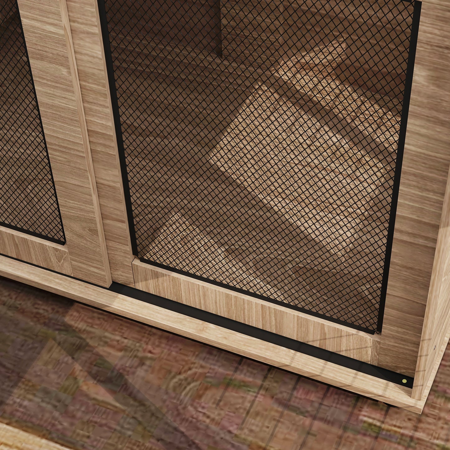 Dog Crate Furniture Side Table | Barn Door & Side Door | 3-Sided Ventilation | Large Dogs up to 30kg | 98 x 60 x 78cm | Walnut Brown