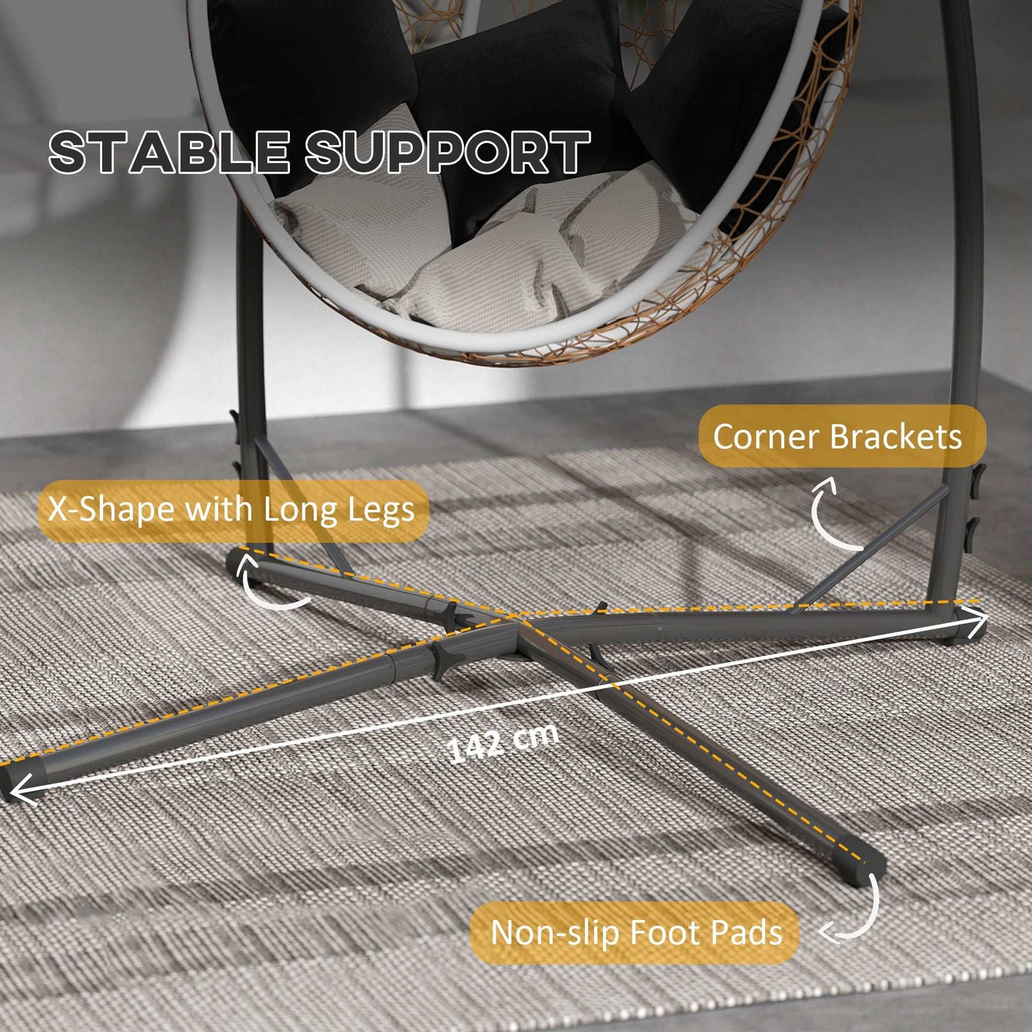 Hammock Chair Stand Only, Hanging Chair Stand with X-Shape Base, Heavy Duty Steel Single Hammock Egg Swing Frame for Indoor Outdoor