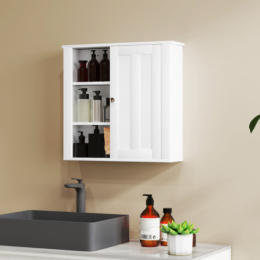 Cabinet, Modern Bathroom Wall Cabinet with Adjustable Shelves and Cupboard, 53W x 15D x 51H cm, White