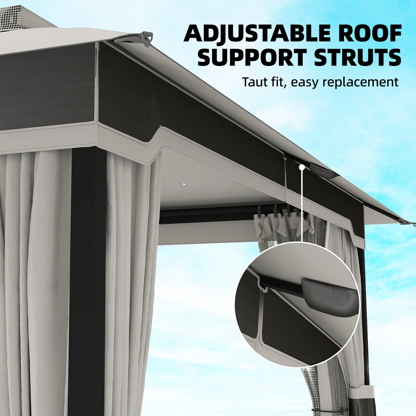 Outsunny 3 x 3.6 m Outdoor Garden Gazebo with Netting and Curtains, Double Roof Patio Gazebo Permanent Pavilion, Light Grey