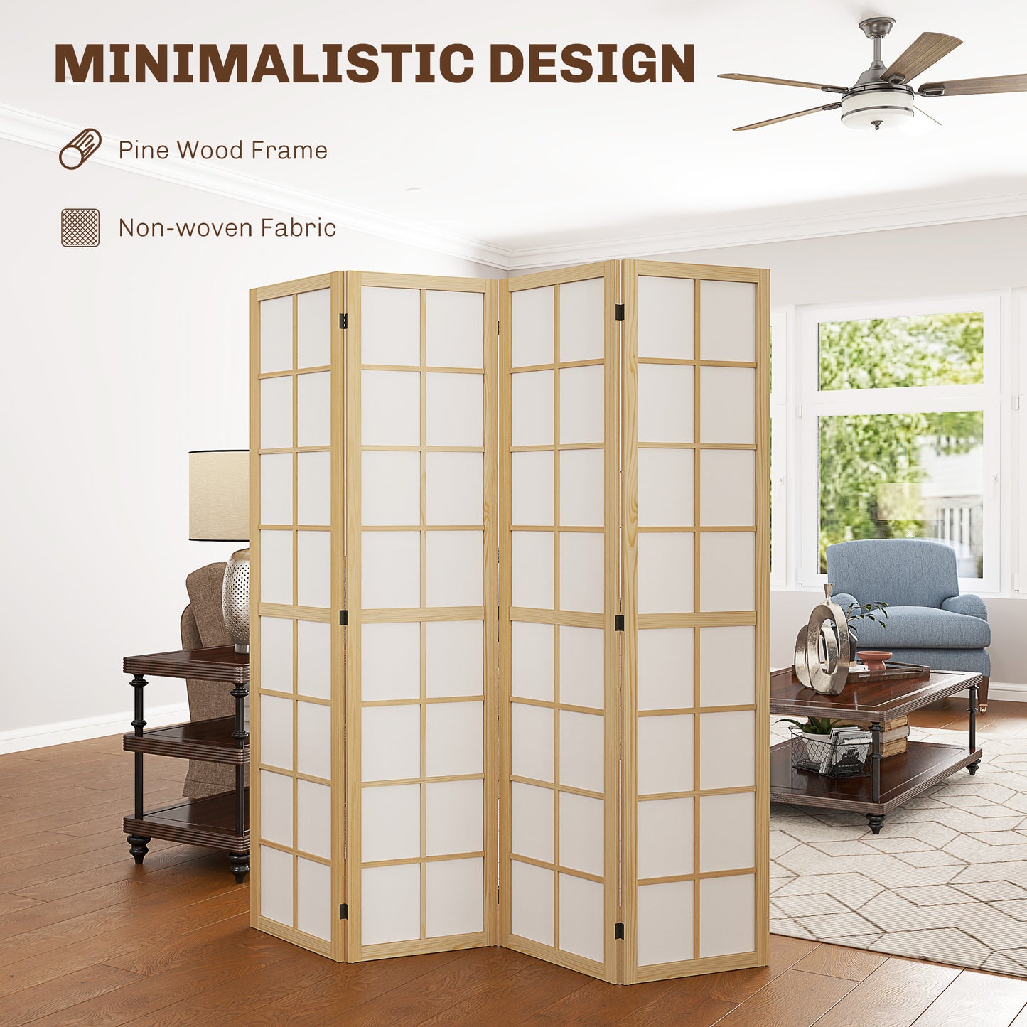 4 Panel Folding Room Divider, Freestanding Room Separator, Indoor Privacy Screen for Living Room, Bedroom, 160 x 170cm