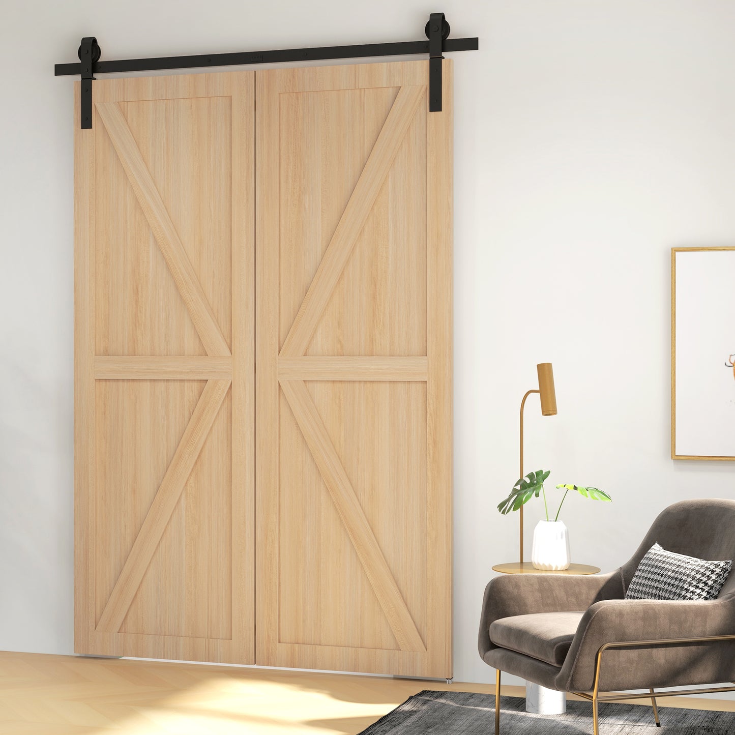 5FT/152.5CM Bi-Folding Sliding Barn Door Hardware Track Kit, Heavy Duty Sliding Door Kit for 2 Doors with J Shape Hanger