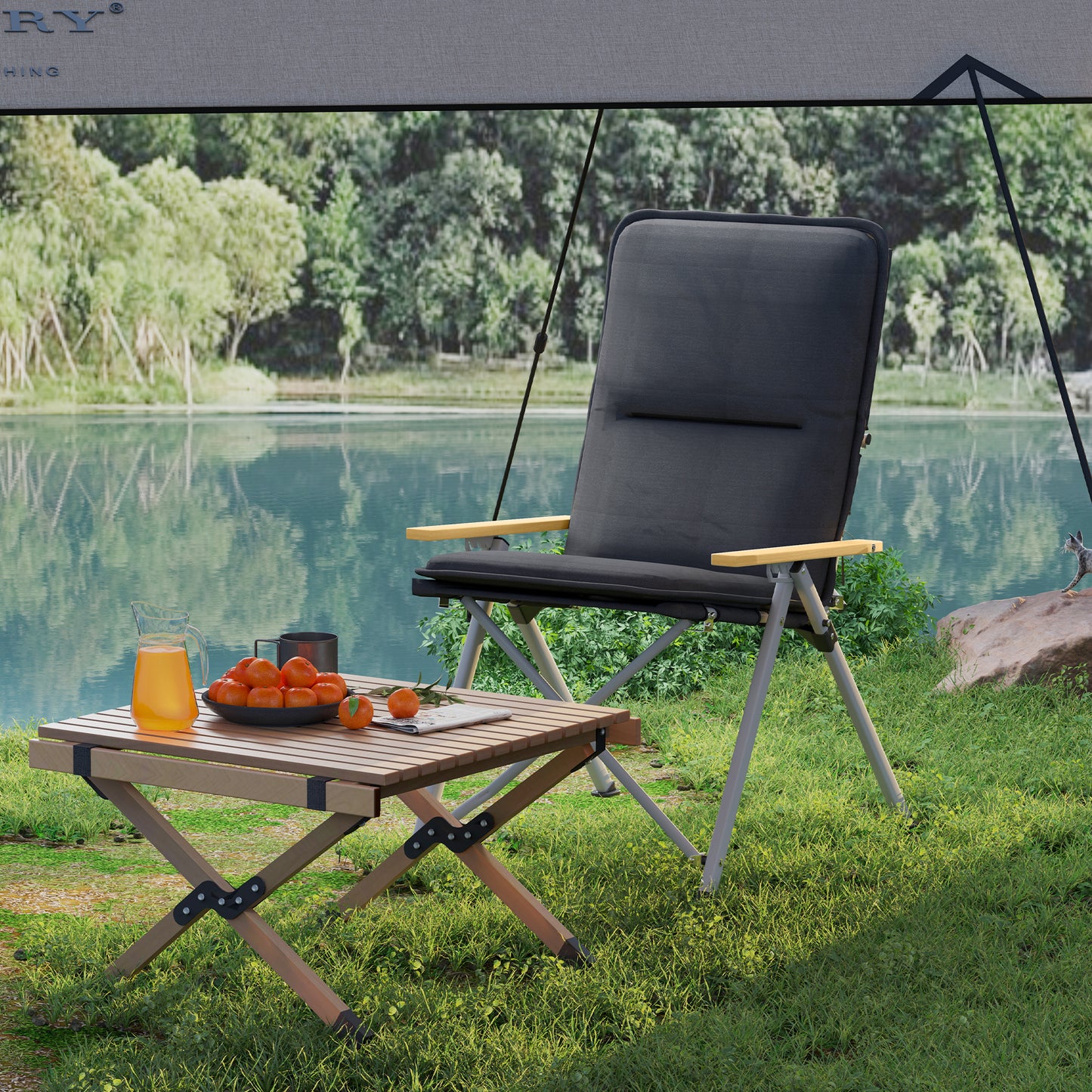 Portable Camping Chair for Adults, High Back Folding Chair W/ Padded Seat and Carry Bag, Outdoor Recliner for Hiking, Fishing, Beach and Picnic, Black