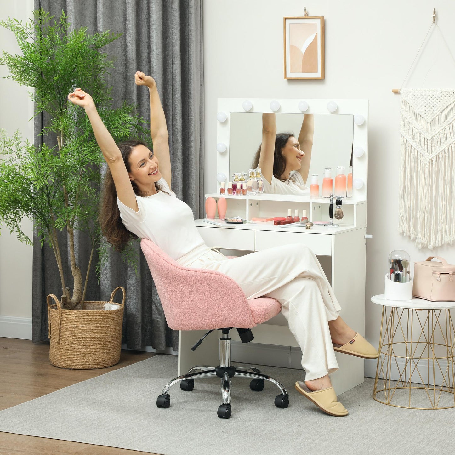 Teddy Fleece Swivel Office Chair - Pink