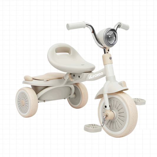 UBRAVOO Baby Foldable Tricycle Trike with Pedals, Unique PU Wheels Elasticity Shock-absorbing Effect w/ Cool Lights - 1 - 5 Years
