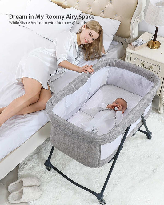 UBRAVOO Baby Grab-And-Go Travel Cot With Mattress & Silent Wheels Convertible Rocking Crib