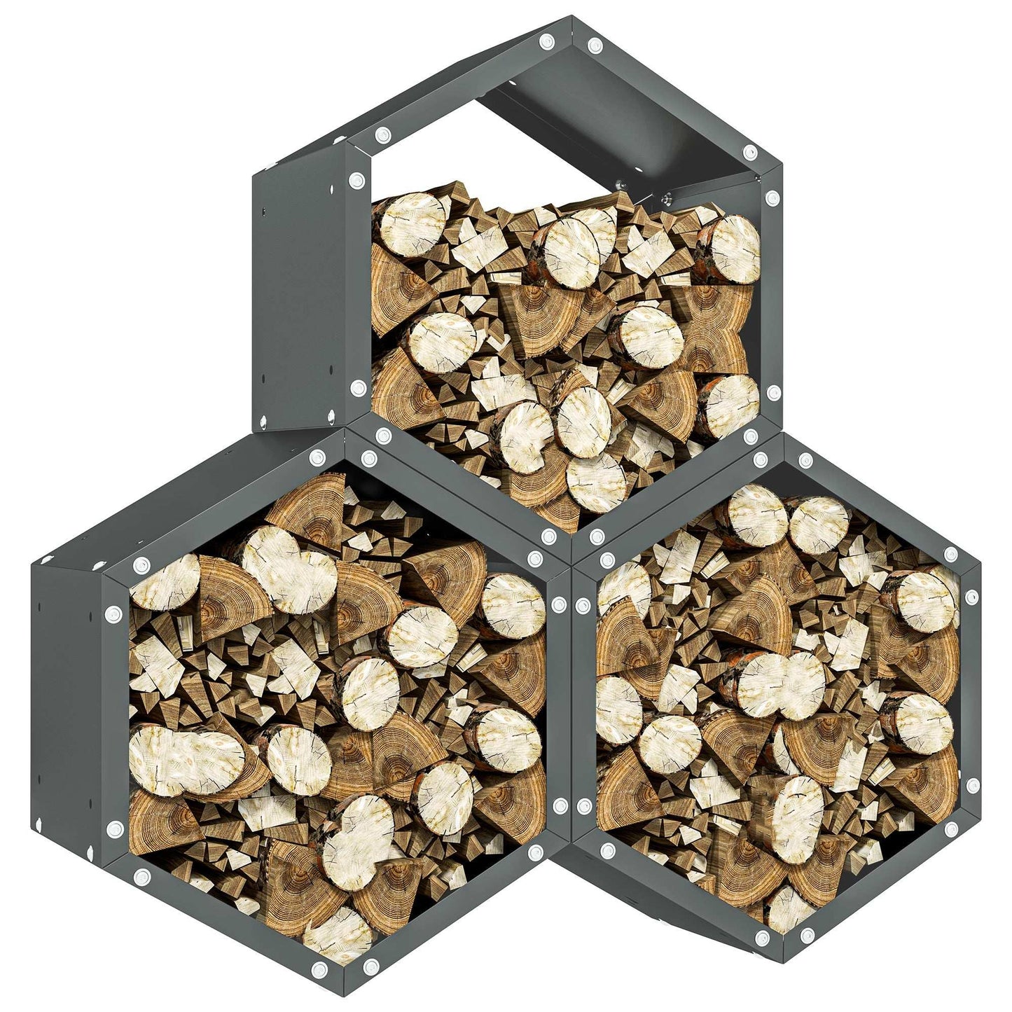 Outsunny Three-Shelf Hexagon Metal Firewood Log Storage Rack Holder Organiser - Grey
