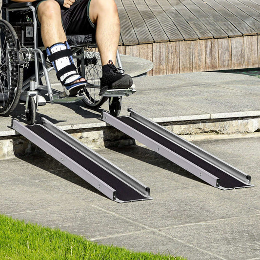 Telescopic Wheelchair Ramps 244L x 19.5Wcm, 270kg, Folding Aluminium Door Threshold Ramps For Home, Mobility Scooters, Doorways, Steps