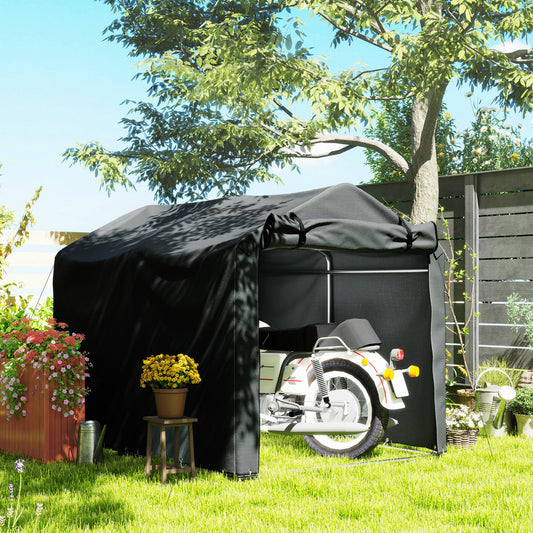 2.2 x 1.6 m Garden Storage Tent, Waterproof Anti-UV Bike Tent with Roll-up Zipper Door, Galvanised Outdoor Storage Shelter Carport, Dark Grey