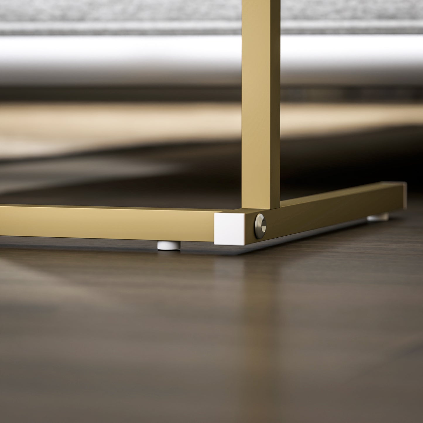 C-Shaped Bedside Table with Charging Station, Marble Grain Side Table with Power Outlets & USB Ports, Storage Bags, White