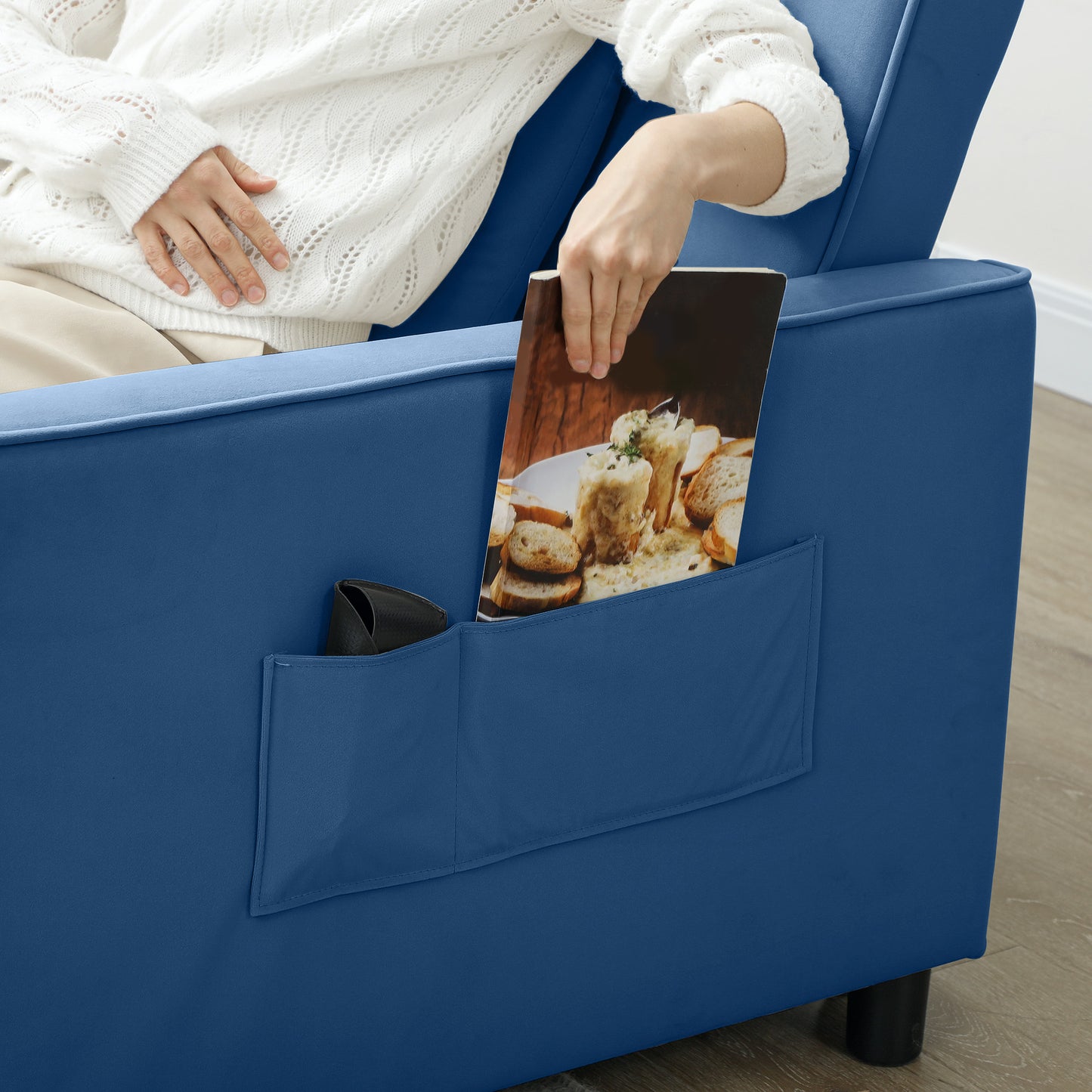 Three-Person Velvet-Feel Sofa Bed - Blue
