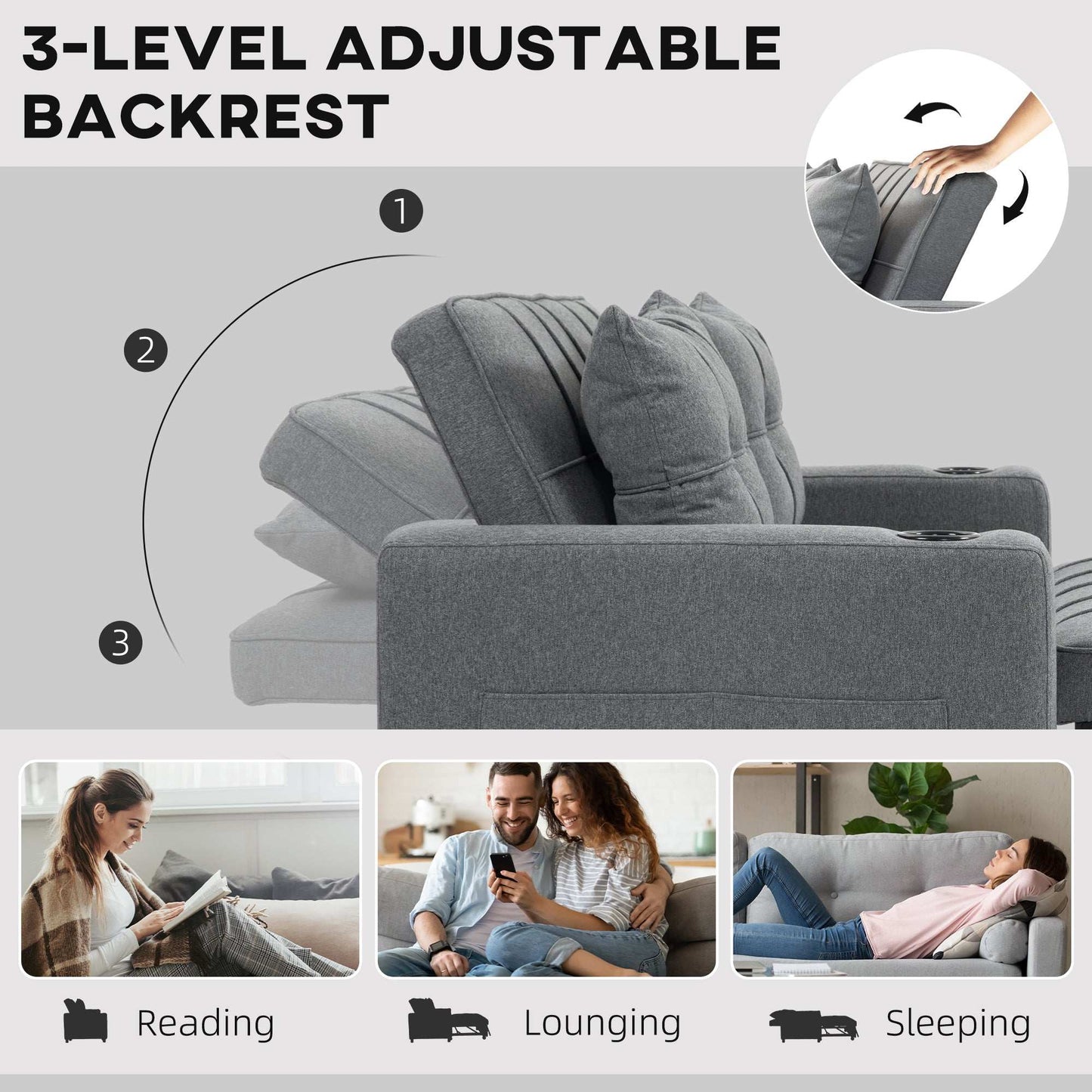 Two-Seater Pull-Out Sofa Bed - Charcoal Grey