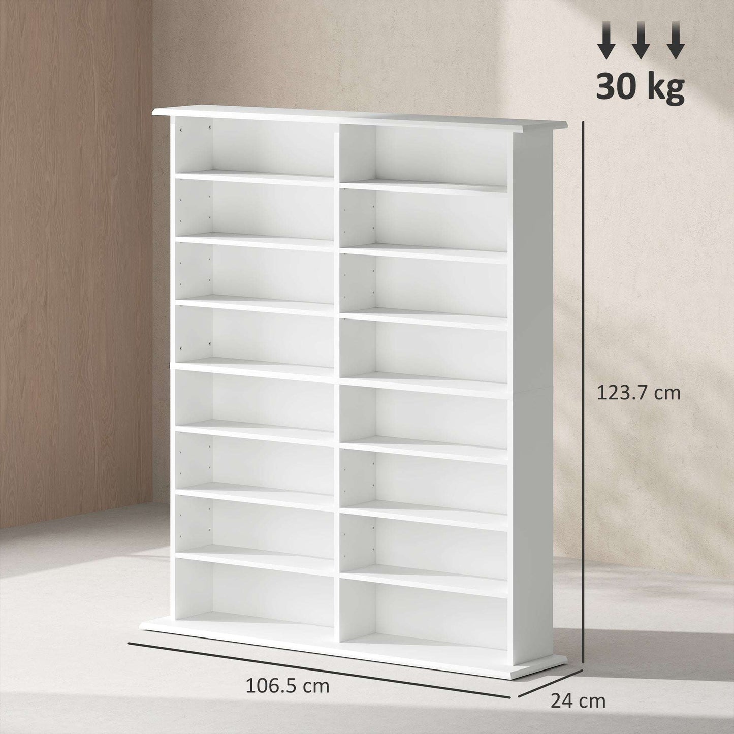 16-Compartment Media Shelf Unit Organiser - White / Brown