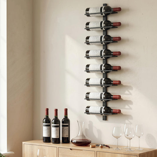 Wall Mounted Wine Rack, 8 Tier Metal Wine Display Rack, Storage Holder for Kitchen, Black