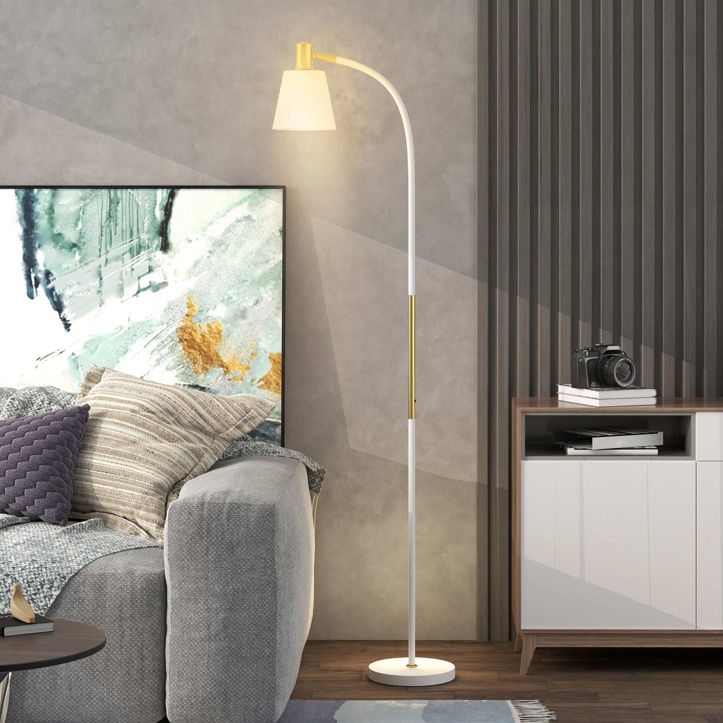 Floor Lamp for Living Room, Spotlight Reading Standing Lamp with Adjustable Height, Rocker on/off Switch, Indoor Task Lighting, White