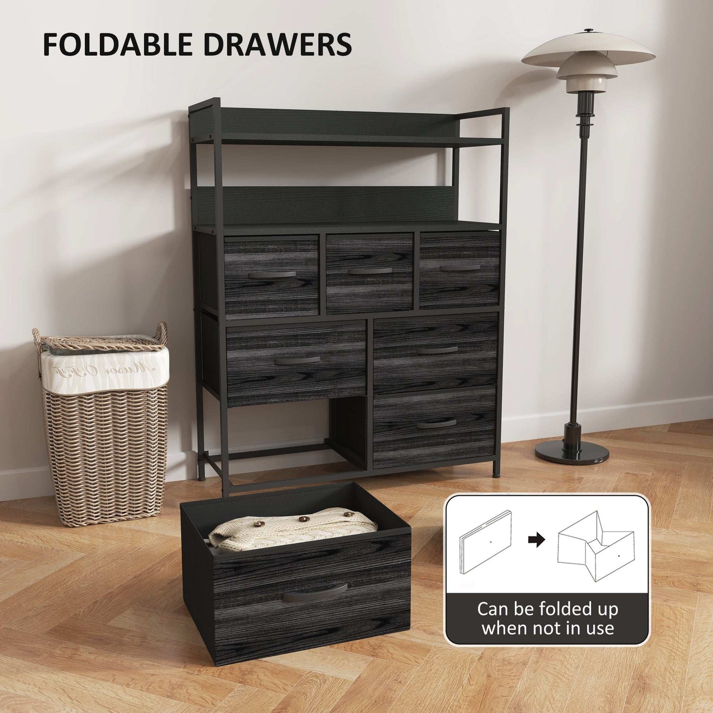 ustic Chest of Seven Fabric Drawers - Black