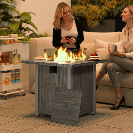 Outsunny 71cm 50,000 BTU Gas Fire Pit Table with Cover and Glass Screen - Dark Grey