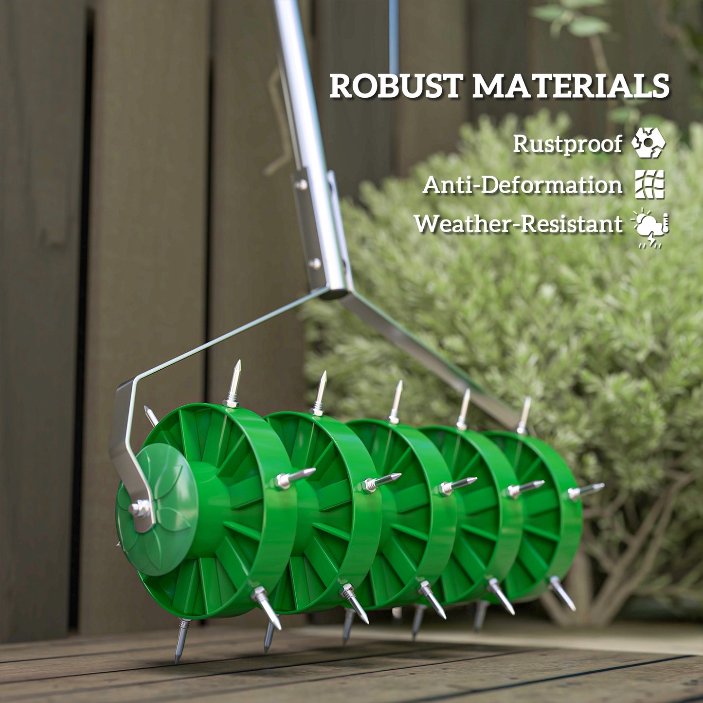Rolling Lawn Aerator, Manual Grass Spike Roller, Heavy Duty Garden Aerator with 3 Piece Detachable Handle and T-bar Grip, Outdoor Garden Lawn Tool