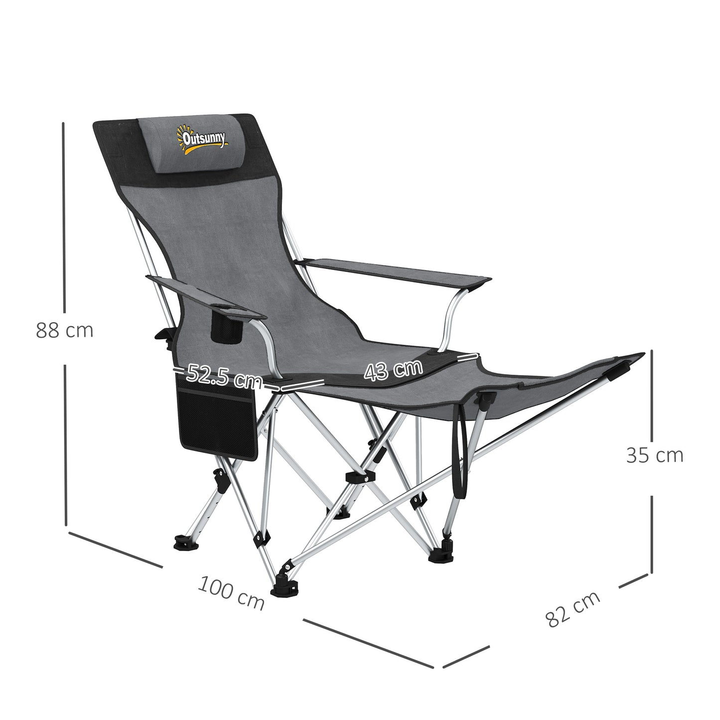 Set of 2 Reclining Folding Camping Camp Chair w/ Detachable Footrest, Storage Bag, Cup Holder & Headrest, Lightweight Portable for Beach, Picnic