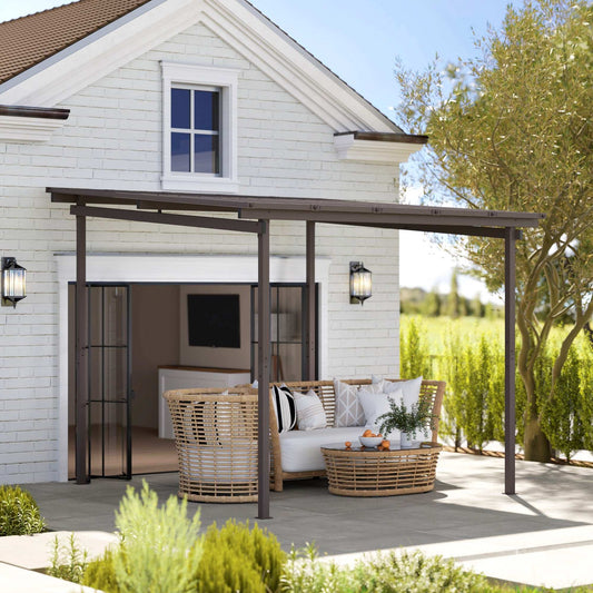 3 x 3(m) Garden Pergola with Waterproof Metal Roof, Lean to Pergola Hardtop Gazebo, Wind-resistant Outdoor Sun Shade, Easy to Assemble