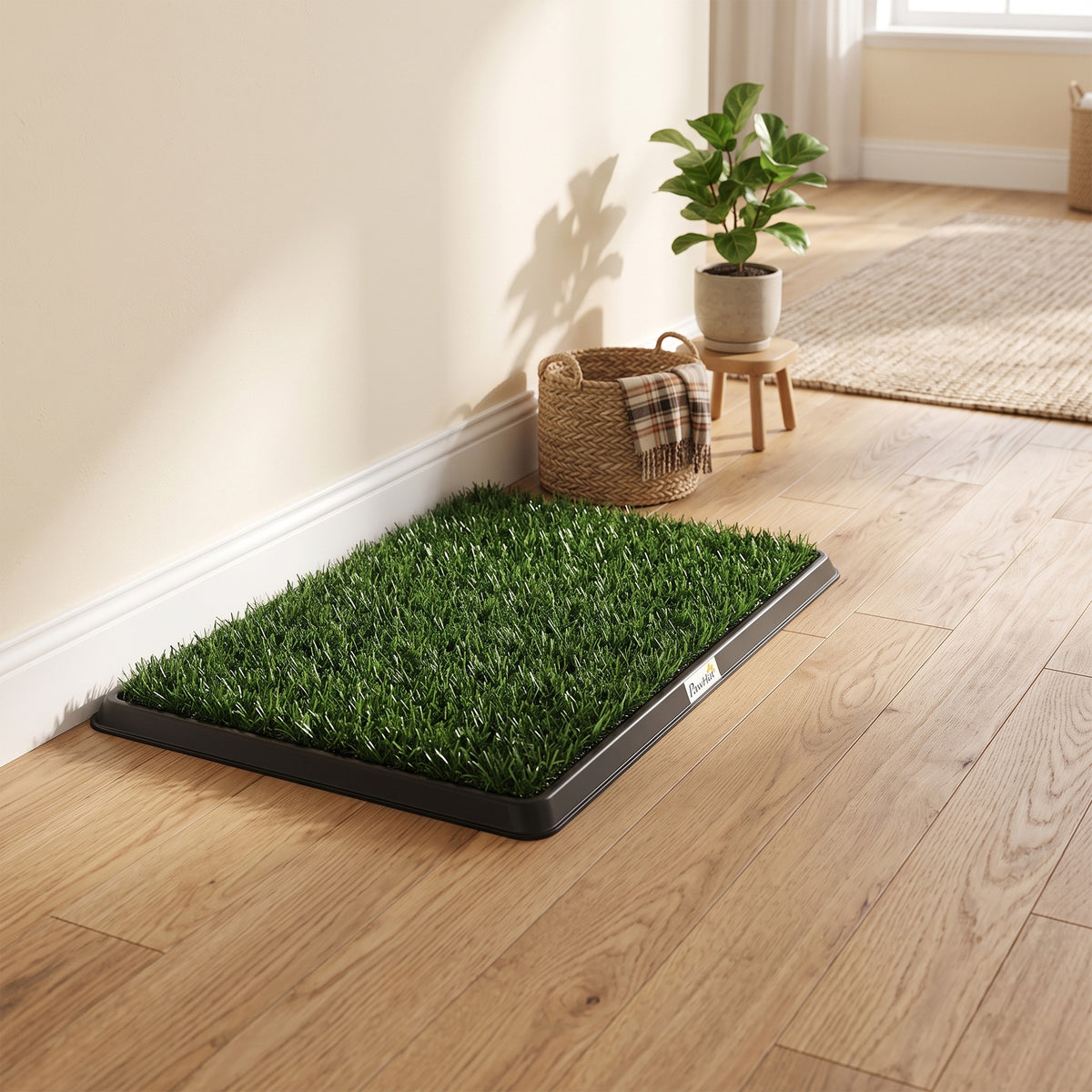 PawHut Dog Toilet Tray with 2 Artificial Grass Mats | Black & Green | PP PE | 76x50.5x3.5cm | 3-Layer Drainage System | Medium Dogs up to 50cm | Indoor Balcony Yard | No Assembly