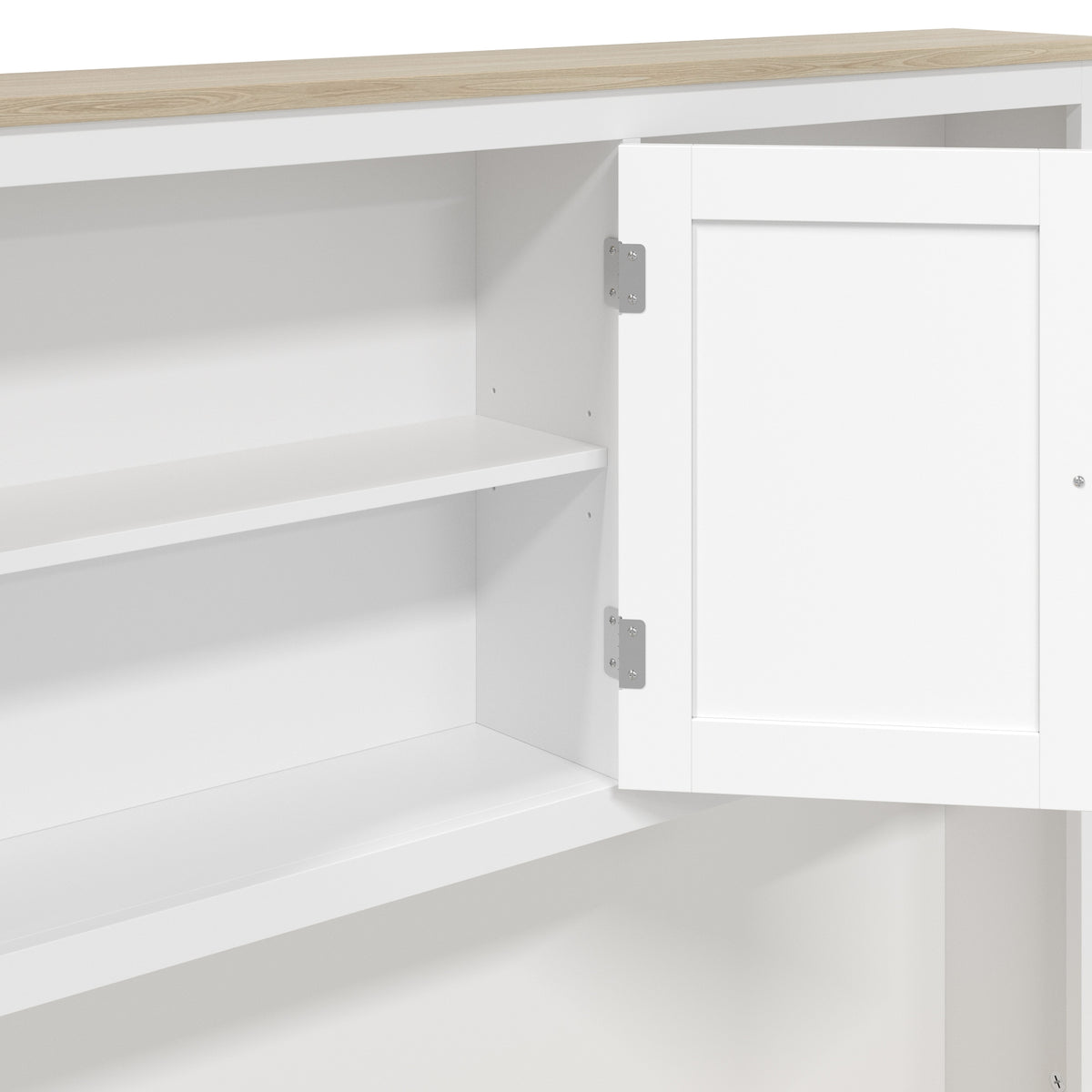 Kitchen Pantry Cabinet | 112W x 175H cm | Barn-Style Doors, Drawer, Spice Racks & Tilt-Out Bin Storage | White & Oak-Effect