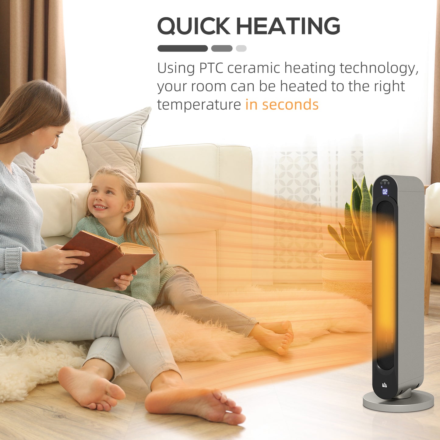 Electric Heater, 2200W Energy Efficient Ceramic Heater with Remote, 3 Modes, Timer, 45° Oscillation, Space Heater for Home, Silver