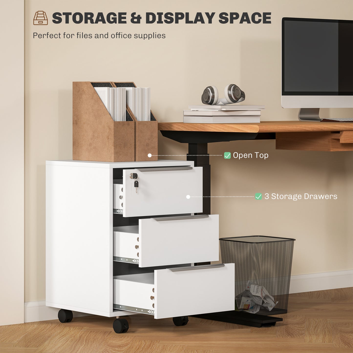 Three-Drawer Locking Filing Cabinet - White