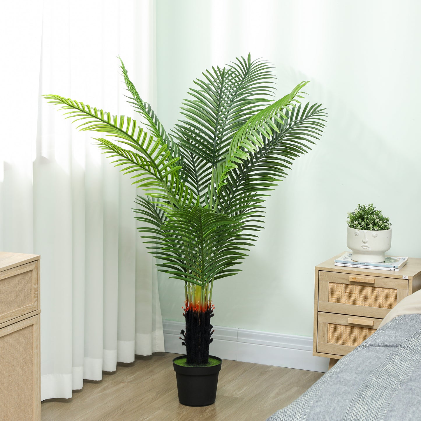 150cm Artificial Areca Palm Tree with 12 PE Leaves, Decorative Artificial Plant with Plastic Pot and Flocked Soil, Fake Plant