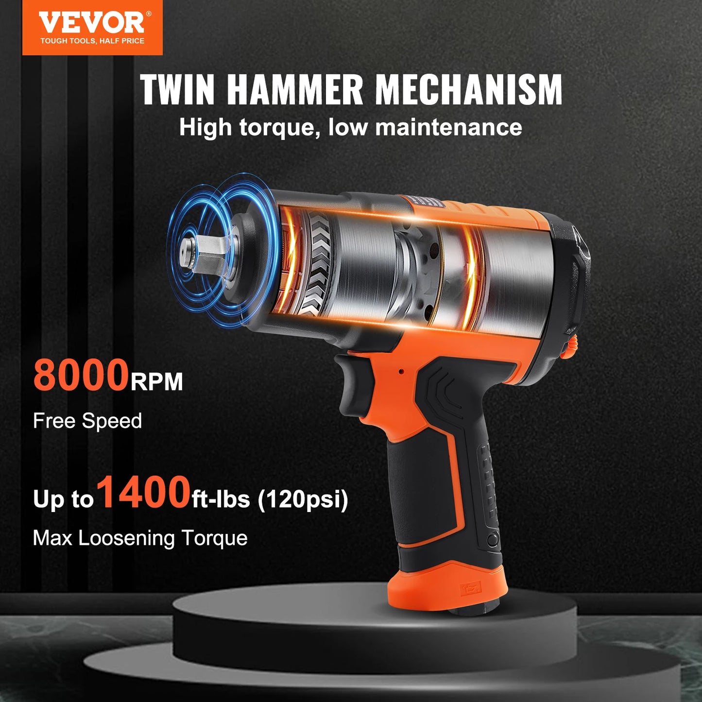1/2 Inch Air Impact Wrench Rachet Socket High Torque Up to 1400 ft-lbs Pneumatic Impact Gun with Steel Impact Socket Set for Car Auto Repair